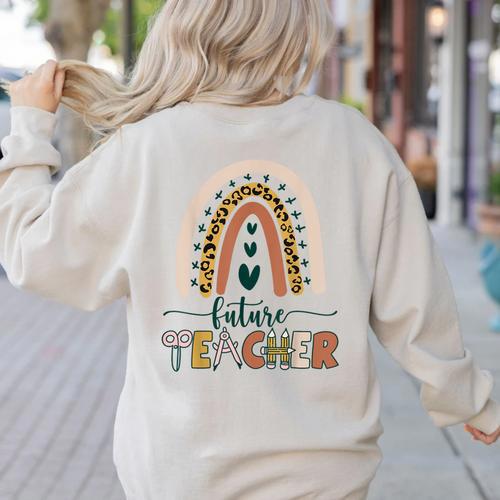Future Teacher Boho Rainbow Leopard New Grad Student Women's Sweatshirt Back Print - teacherstshirts.com UK