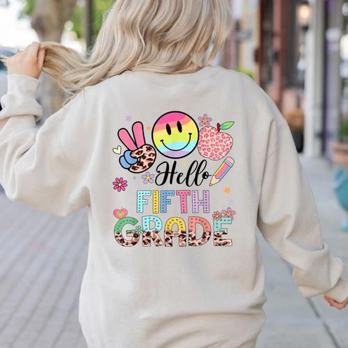 Hello 5th Grade Boy Girl Teacher Back To School 5th Grade Women's Sweatshirt Back Print - teacherstshirts.com