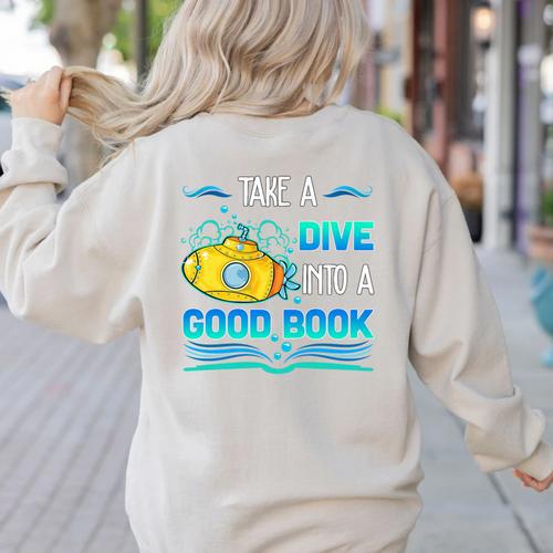 Librarian Teacher Dive Into A Good Book Reading Premium Tri-Blend Women's Sweatshirt Back Print - teacherstshirts.com