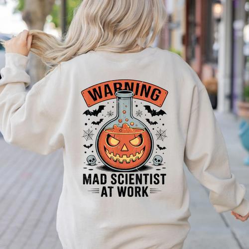 Mad Scientist Pumpkin Science Teacher Halloween Costume Kids Women's Sweatshirt Back Print - teacherstshirts.com