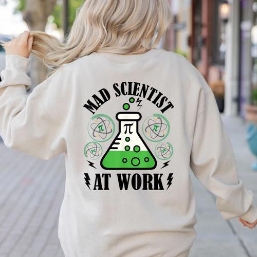 Mad Scientist Science Teacher Halloween Costume Teen Girls Women's Sweatshirt Back Print - teacherstshirts.com CA