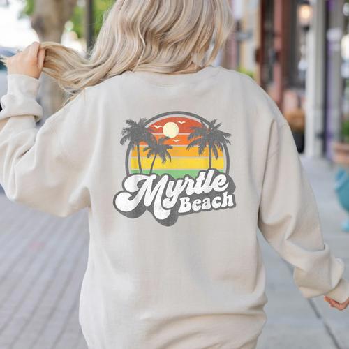 Myrtle Beach South Carolina Retro 70s Vintage Vacation Women's Sweatshirt Back Print - Bostonterriersmerch.com