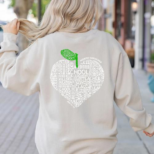 NC Red For Ed North Carolina Proud Teacher Apple T-Shirt Women's Sweatshirt Back Print - teacherstshirts.com