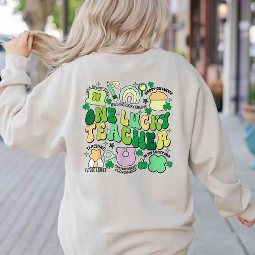 One Lucky Teacher St Patrick's Day Irish Teacher Lucky Era Women's Sweatshirt Back Print - teacherstshirts.com UK