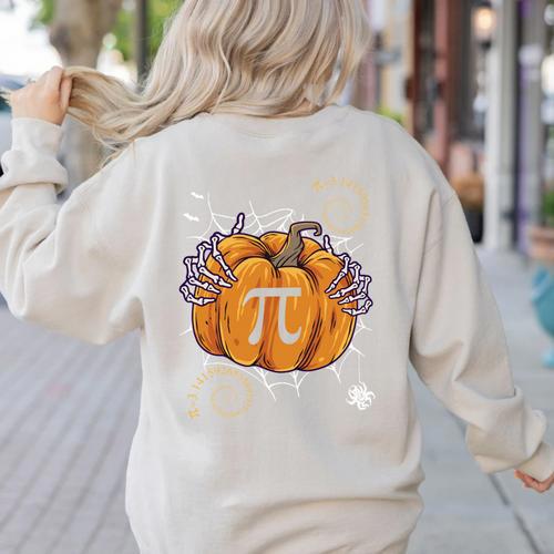 Pi Day Pumpkin Pi Math Teacher Halloween Costume Women's Sweatshirt Back Print - teacherstshirts.com UK