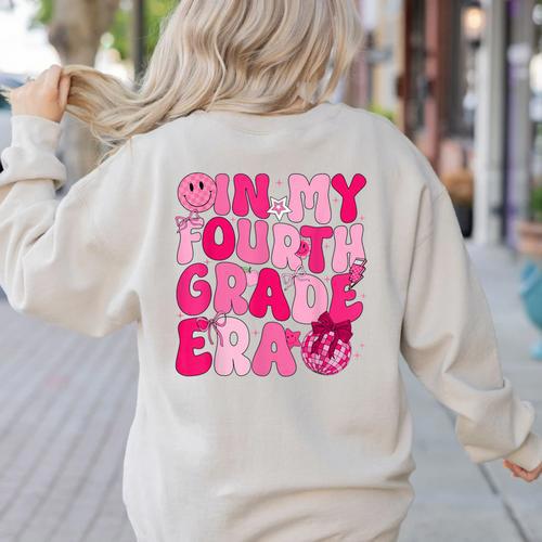 Pink Fourth Grade Era 4th Back To School Grade Teacher Women's Sweatshirt Back Print - teacherstshirts.com CA