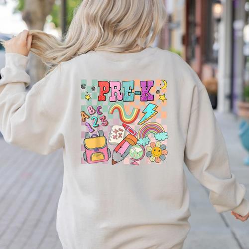 Pre K Back To School Teacher Student Men Women Kids Women's Sweatshirt Back Print - teacherstshirts.com UK
