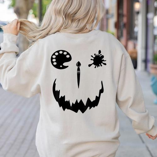 Pumpkin Artist Halloween Art Teacher Women's Sweatshirt Back Print - teacherstshirts.com DE