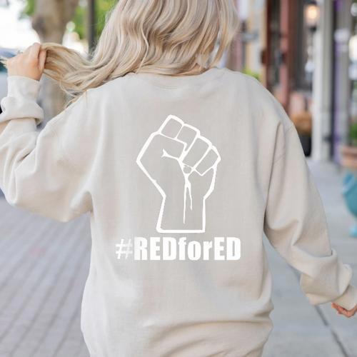 Red For Ed Teacher Fist North Carolina RedforEd Shirts Women's Sweatshirt Back Print - teacherstshirts.com