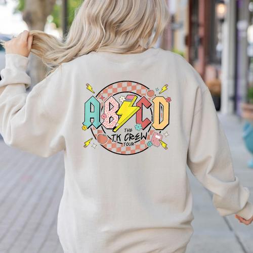 Retro ABCD Transitional Kindergarten Teacher Tour TK Teacher Women's Sweatshirt Back Print - teacherstshirts.com