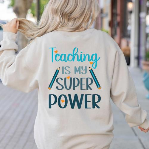 Retro Groovy Teaching Is My Super Power Teacher's Present Men Women Women's Sweatshirt Back Print - teacherstshirts.com DE