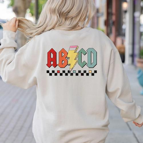 Rock Abcd Back To School Abcd Preschool Teacher Appreciation Women's Sweatshirt Back Print - teacherstshirts.com