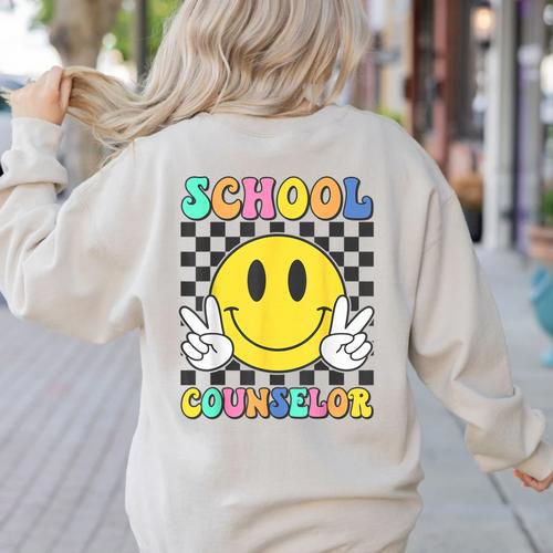 School Counselor Teacher Counseling Office School Guidance Women's Sweatshirt Back Print - teacherstshirts.com CA
