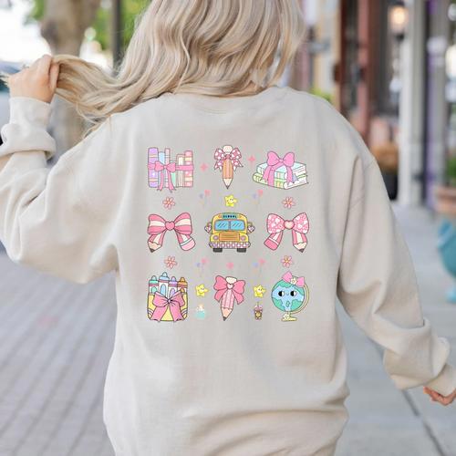 School Pencils And Bows Teacher Bow Coquette Pencil Girls Women's Sweatshirt Back Print - teacherstshirts.com AU