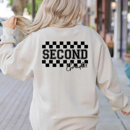 Second Grade Checkered Teacher 1st Day Back To School Women Women's Sweatshirt Back Print - teacherstshirts.com CA