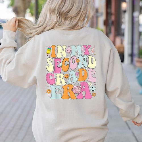 In My Second Grade Era 2nd Grade Girl Teacher Back To School Women's Sweatshirt Back Print - teacherstshirts.com DE