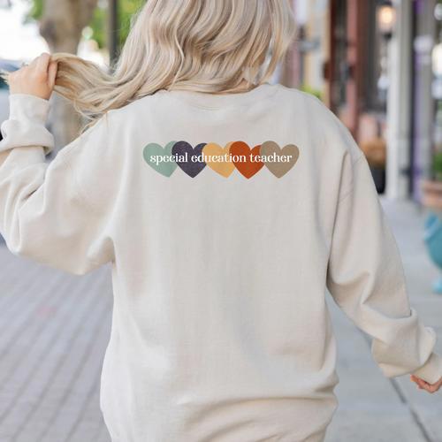 Special Education Teacher Heart Back To School Teach Rainbow Men Women Girls Kids Women's Sweatshirt Back Print - teacherstshirts.com CA