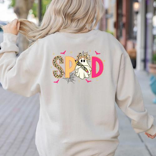 Sped Teacher Halloween Ghost Special Education Preppy Fall Women's Sweatshirt Back Print - teacherstshirts.com AU