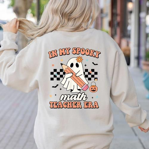 In My Spooky Math Teacher Era Groovy Retro Halloween Costume For Men Women Women's Sweatshirt Back Print - teacherstshirts.com AU