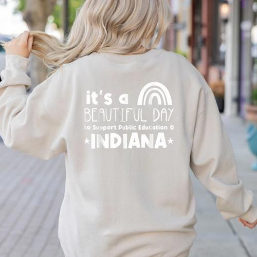Support Public Education Teacher Red For Ed Indiana Women's Sweatshirt Back Print - teacherstshirts.com AU