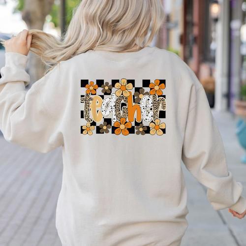 Teacher Appreciation Boho Floral Leopard Checkered Women's Sweatshirt Back Print - teacherstshirts.com