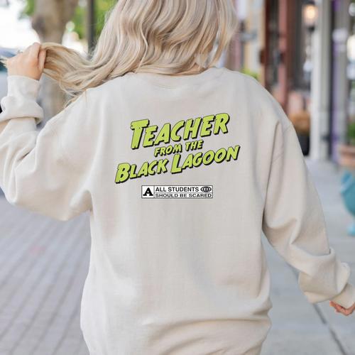 Teacher Halloween Tshirt Teacher From The Lagoon Men Women Women's Sweatshirt Back Print - teacherstshirts.com AU