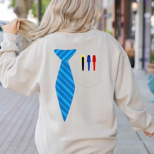 Teacher Tie & Pocket Protector Costume School Women's Sweatshirt Back Print - teacherstshirts.com CA