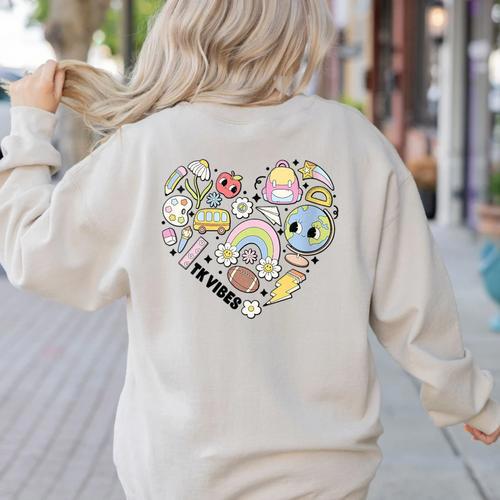 TK Vibes Back To School TK Kid Girl TK Team TK Teacher Women Women's Sweatshirt Back Print - teacherstshirts.com AU