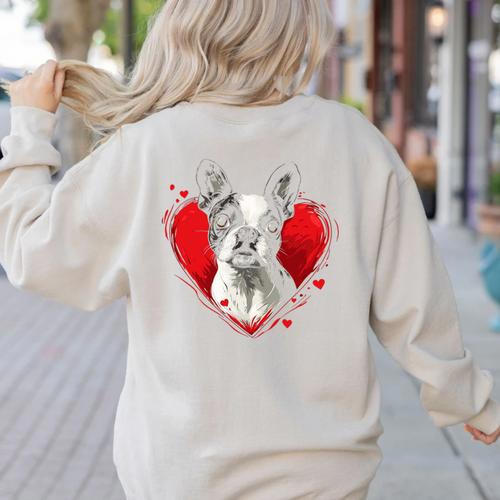 Valentine's Day Boston Terrier Dog Women's Sweatshirt Back Print - Bostonterriersmerch.com