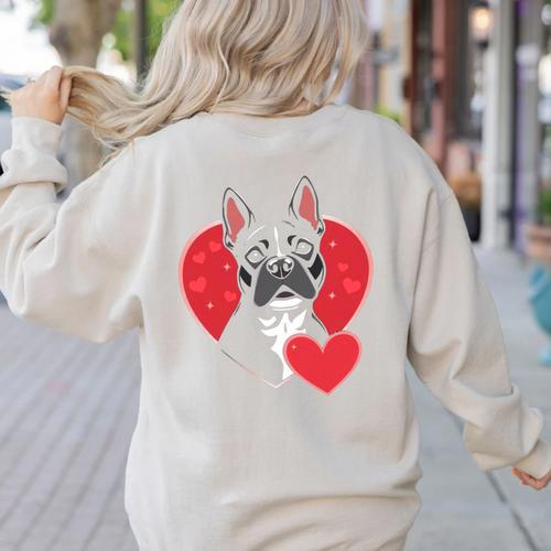 Valentine's Day Boston Terrier Women's Sweatshirt Back Print - Bostonterriersmerch.com