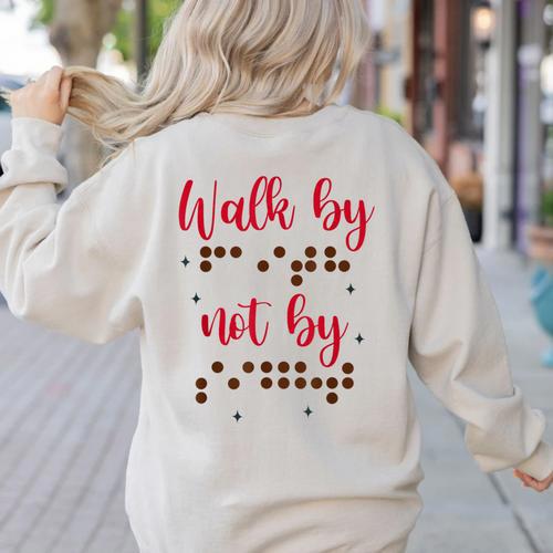 Visually Impaired Teacher Braille Bible Verse Walk By Faith Women's Sweatshirt Back Print - teacherstshirts.com AU