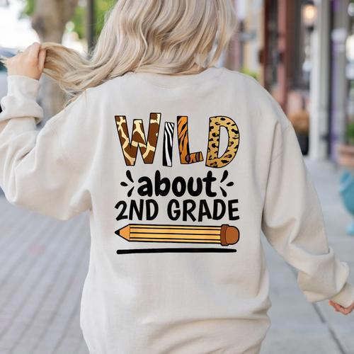 Wild About 2Nd Grade School Grade Teacher Women's Sweatshirt Back Print - teacherstshirts.com AU