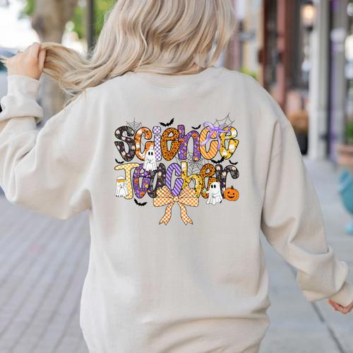 Women Spooky Science Teacher Halloween Science Stem Teacher Women's Sweatshirt Back Print - teacherstshirts.com AU