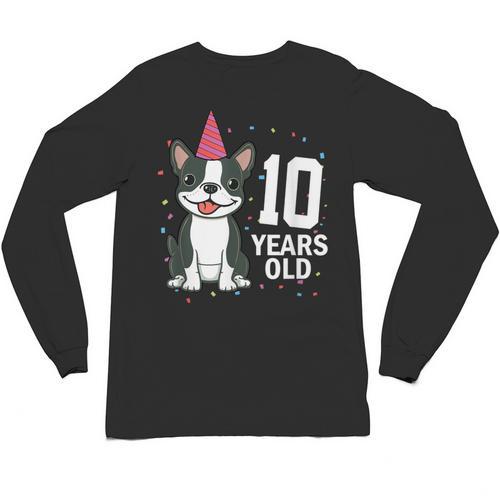 10 Years Old Birthday Boston Terrier Dog Lover 10th Party For Men Women Kids Unisex Long Sleeve T-Shirt - Bostonterriersmerch.com