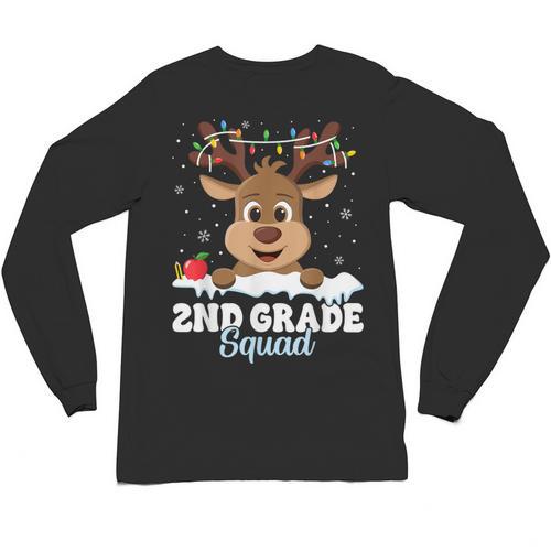 2nd Grade Teacher Christmas Second Grade Squad Reindeer Xmas For Men Women Kids Unisex Long Sleeve T-Shirt - teacherstshirts.com AU