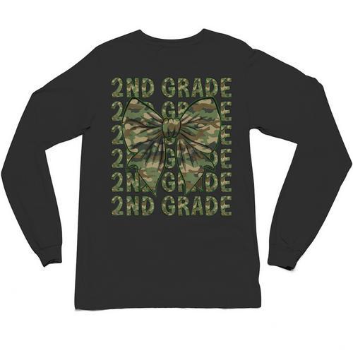 2nd Grade Teacher Student Camo Bow Back To School Unisex Long Sleeve T-Shirt - teacherstshirts.com UK