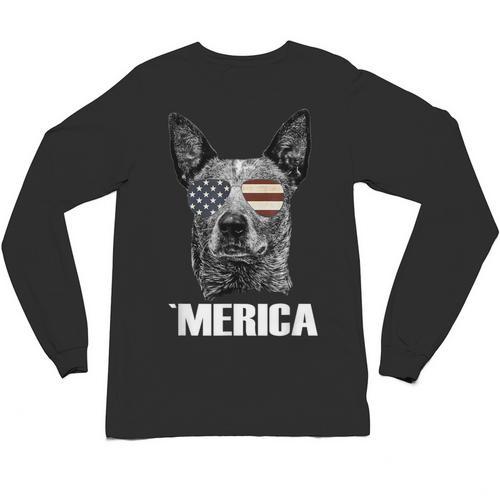 4th July Blue Heeler Dog Merica Patriotic USA Flag Cute Unisex Long Sleeve T-Shirt - Bostonterriersmerch.com