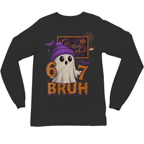 67 Teacher Halloween Ghost Six Seven Meme Math Equation Bruh Unisex Long Sleeve T-Shirt - teacherstshirts.com DE