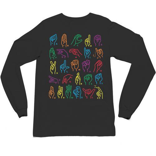 ABC Sign Language Chart Teacher Hand Letter Alphabet ASL Unisex Long Sleeve T-Shirt - teacherstshirts.com AU