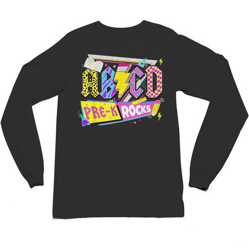 ABCD Pre-K Rocks Back To School PreK Kindergarten Teacher Unisex Long Sleeve T-Shirt - teacherstshirts.com DE