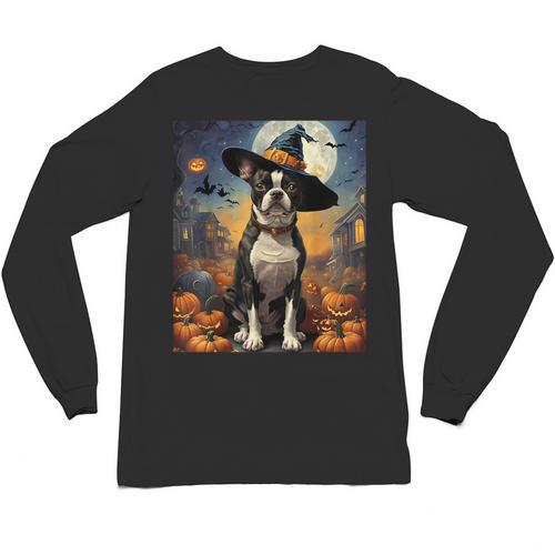 Aesthetic Halloween Boston Terrier Dog Witch Pumpkin For Men Women Kids Unisex Long Sleeve T-Shirt - Bostonterriersmerch.com AU
