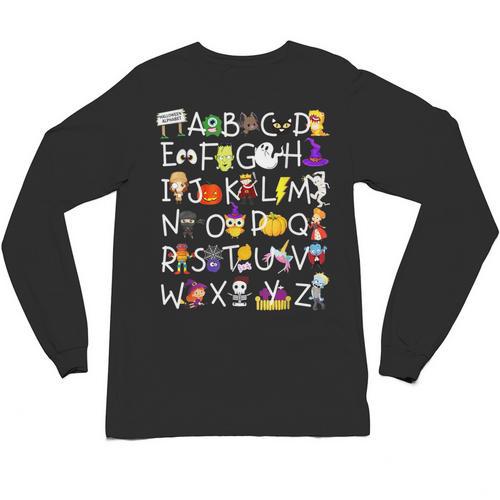Alphabet ABCs Halloween Characters Kindergarten Teacher Kids Unisex Long Sleeve T-Shirt - teacherstshirts.com