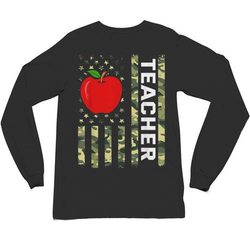 American Flag Camouflage Teacher Patriotic 4th Of July Unisex Long Sleeve T-Shirt - teacherstshirts.com UK