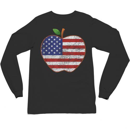 American Flag Teachers Students Apple 4th Of July Vintage Unisex Long Sleeve T-Shirt - teacherstshirts.com UK