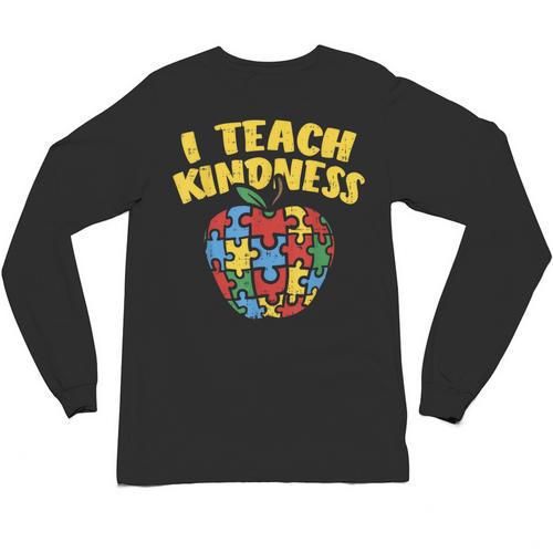 Autism Teacher Shirt I Teach Kindness Apple Puzzle Awareness Unisex Long Sleeve T-Shirt - teacherstshirts.com DE