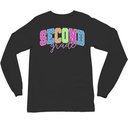 Back To School Neon Checkered Second Grade Colorful Teacher Unisex Long Sleeve T-Shirt - teacherstshirts.com UK