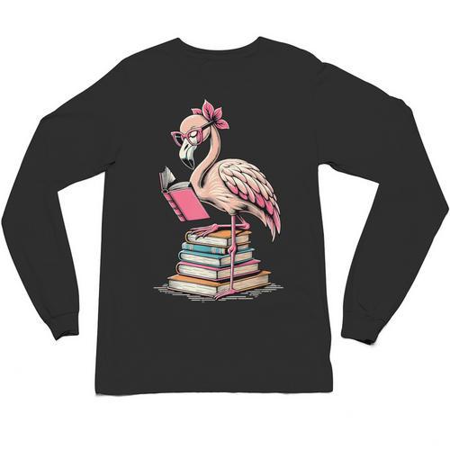 Book Lover Cute Flamingo Reading Teacher Librarian Women Unisex Long Sleeve T-Shirt - teacherstshirts.com CA