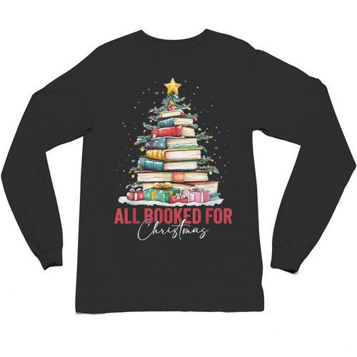 All Booked For Christmas Xmas Tree Teacher Holiday Pajamas Unisex Long Sleeve T-Shirt - teacherstshirts.com AU