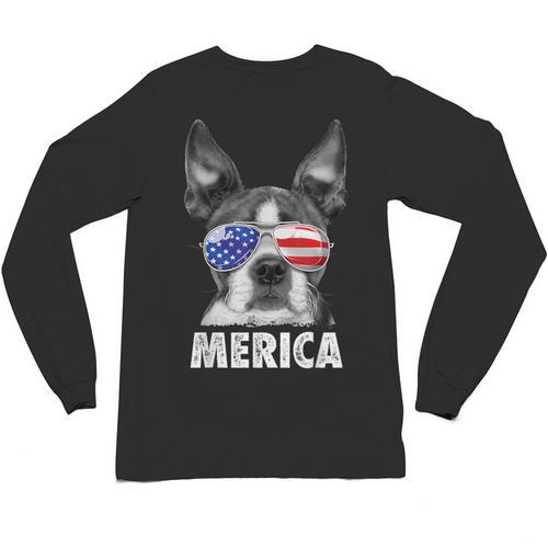 Boston Terrier 4th Of July Merica Men Women USA Flag Vintage Unisex Long Sleeve T-Shirt - Bostonterriersmerch.com