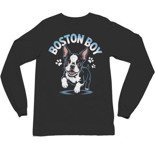 Boston Terrier Boy Cute Cartoon Dog Owner Pet Boston Terrier Unisex Long Sleeve T-Shirt - Bostonterriersmerch.com